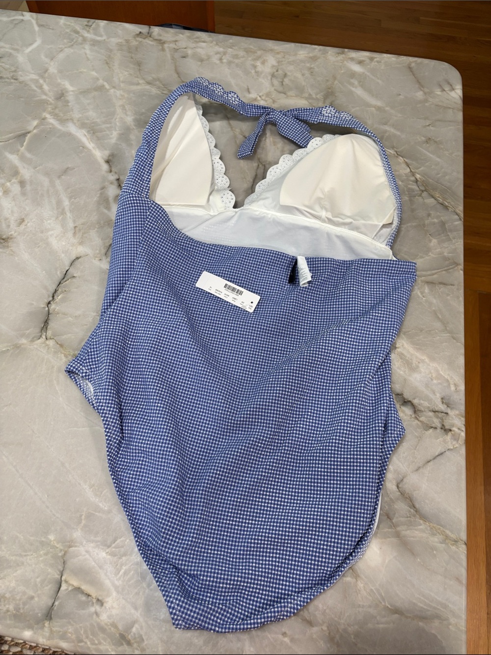 J. Crew Blue Gingham Halter One-Piece Swimsuit - Picture 4 of 6